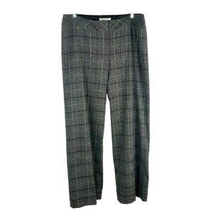White House Black Market WHBM Wide Leg Trouser Pants Women 12 Gray Plaid Work